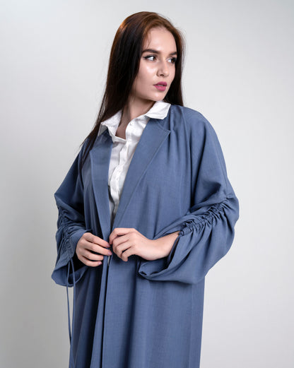 Collar abaya with frilled drawstring sleeves