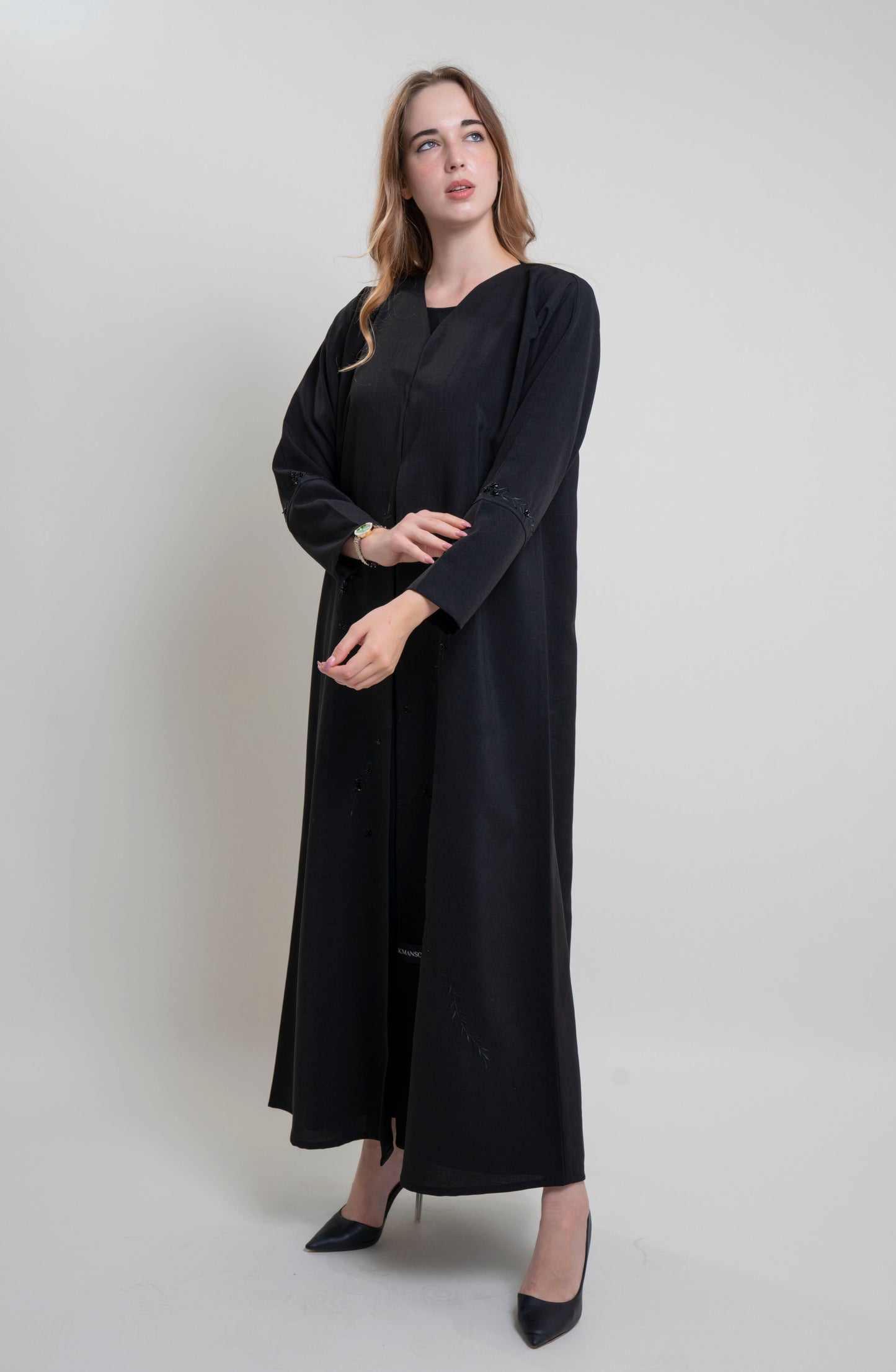 black abaya with embroidery and bead embellishments in Dubai online