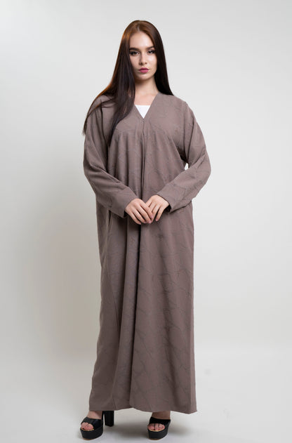 Beige Abaya With Simple Bead Highlights