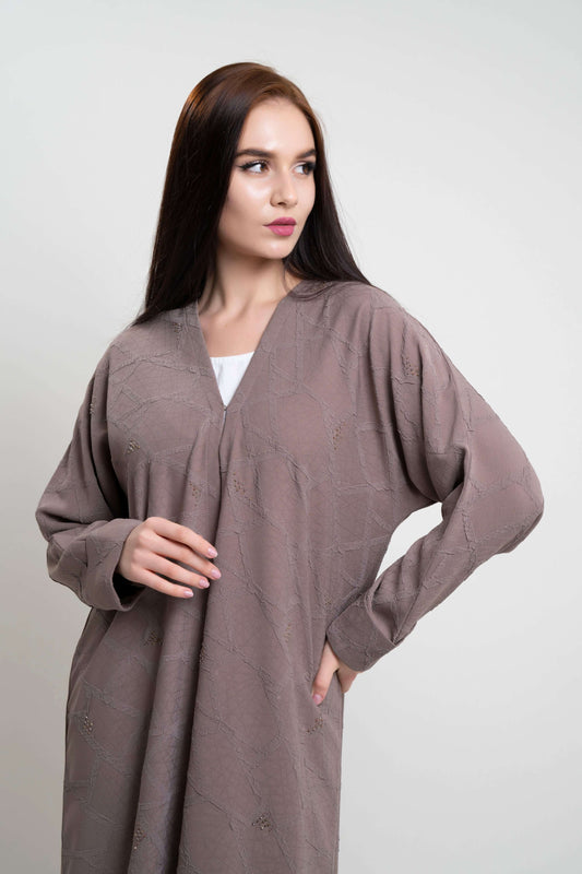 Detailed view of Beige Abaya With Simple Bead Highlights