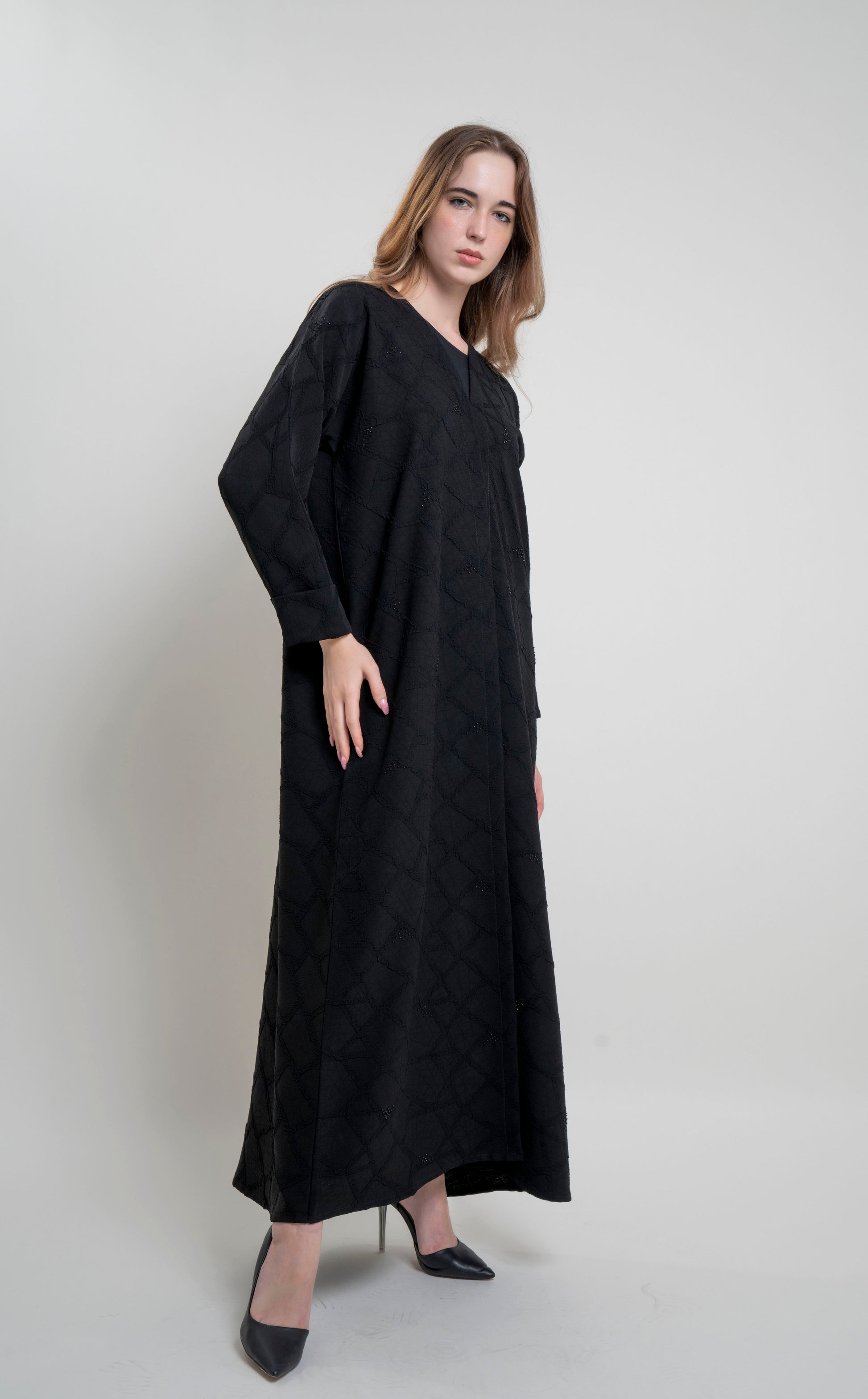 Black Abaya with Simple Bead Highlights