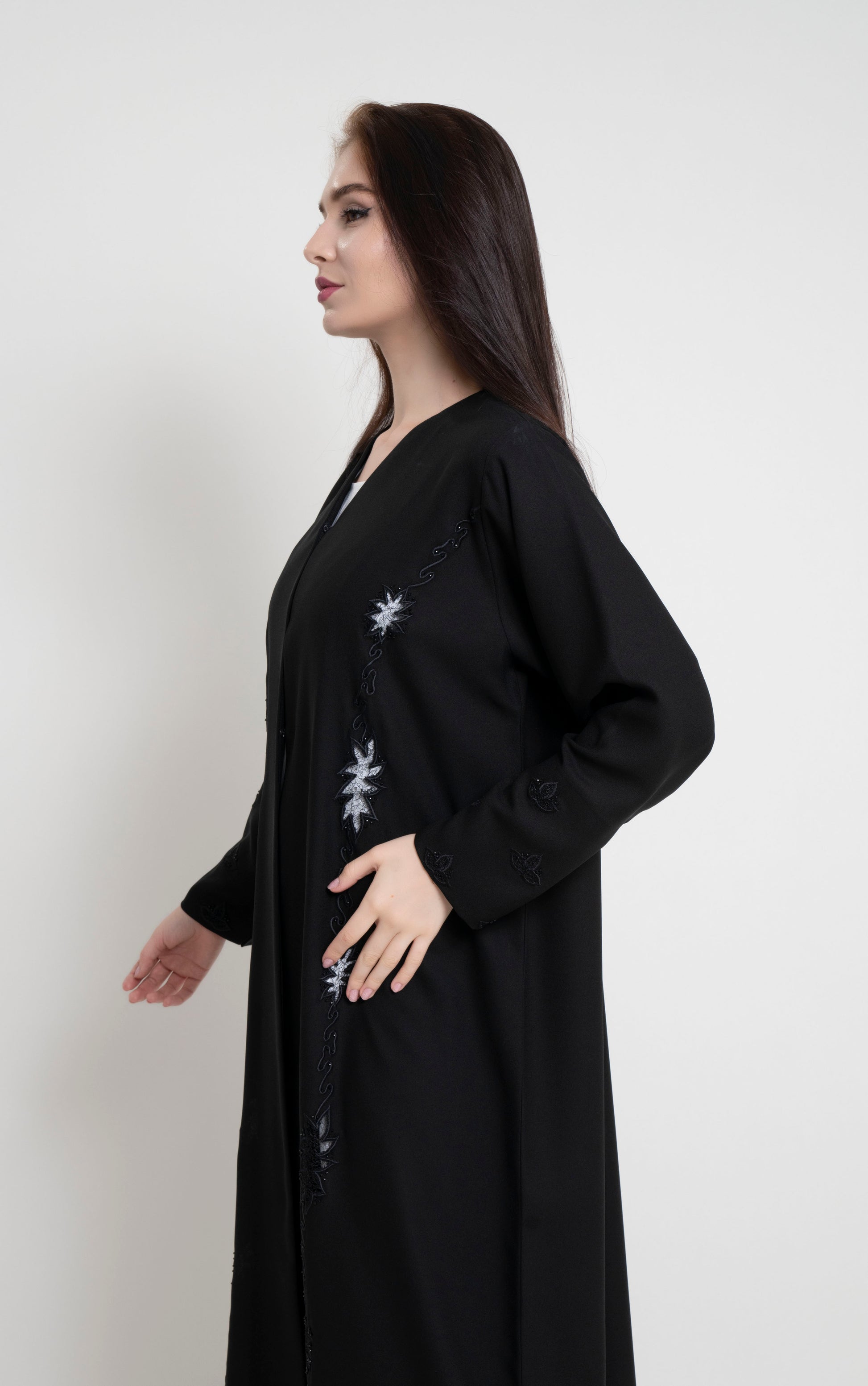 Black net abaya with embroidery