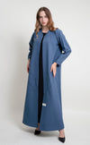 Sky blue curve abaya with bead embellishments on front and sleeves