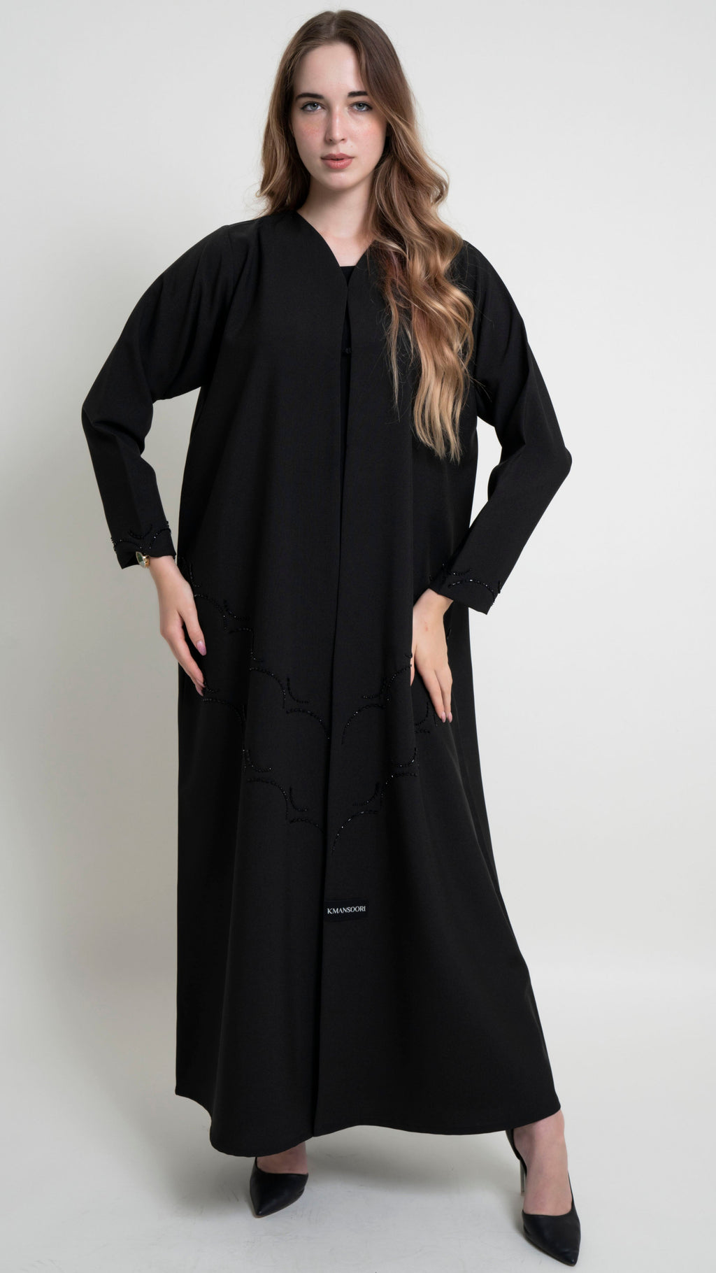 Elegant black Abaya for women with bead embellishments