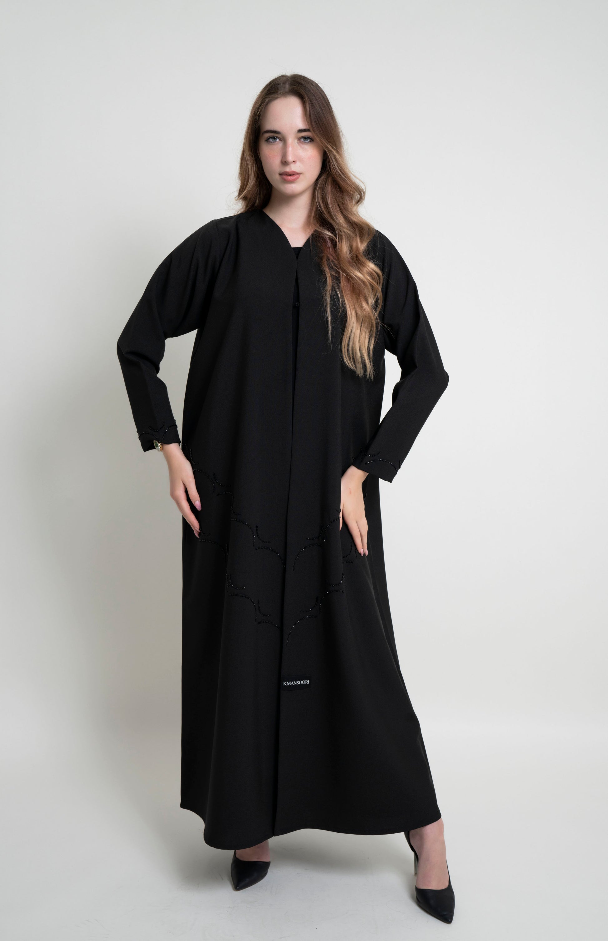 Elegant black Abaya for women with bead embellishments