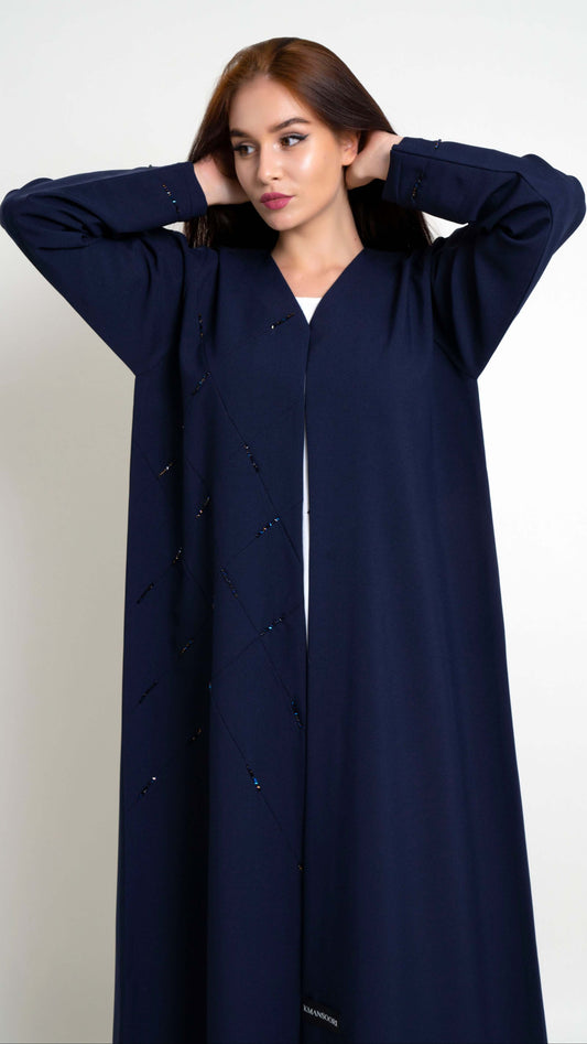Geometrical pintucks abaya with bead detailing