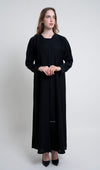Black abaya with embroidered Neckline and Floral Motif Sleeves to wear at ceremonies.