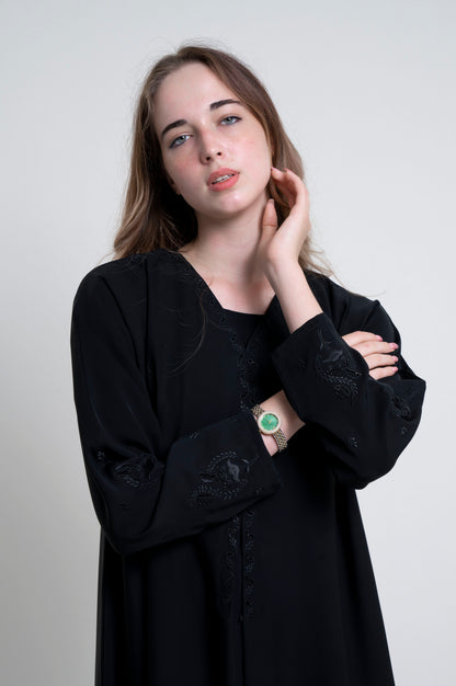  Embroidered Neckline and Floral Motif Sleeves