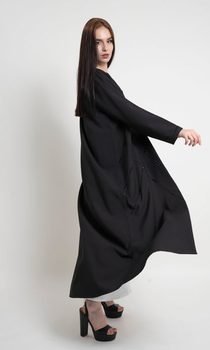 Flow of abaya with geometric pintucks and embellished with bead detailing