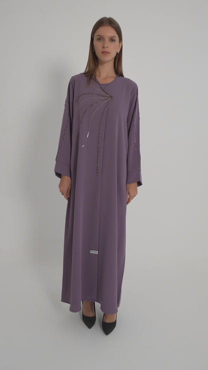 Purple Overlap Abaya With Front Handwork Detailing