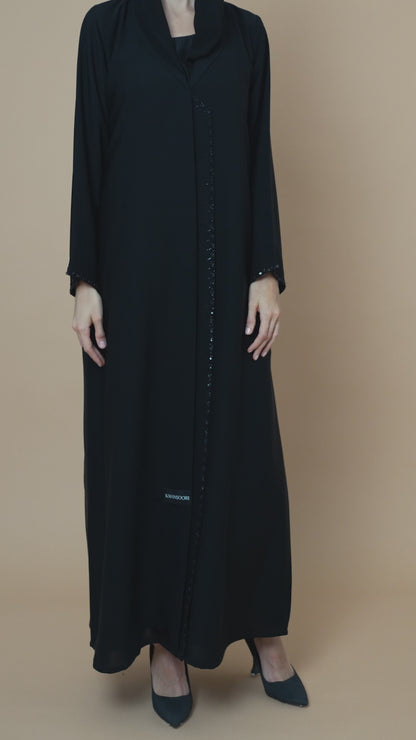 Black Collar Abaya With Handworked Front Detailing