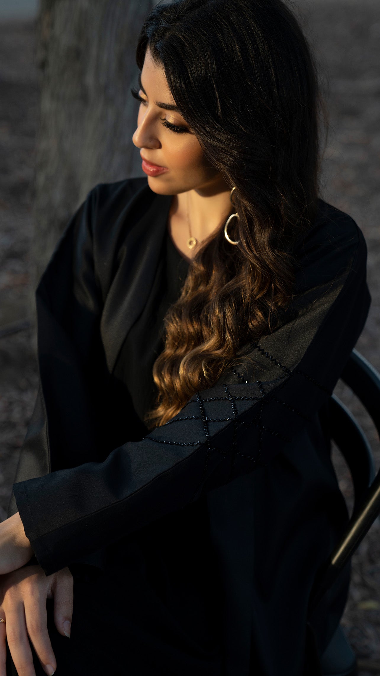 black bead line abaya with embroidery