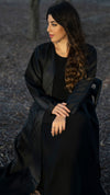 Black geometrical bead line embroidery abaya in Dubai