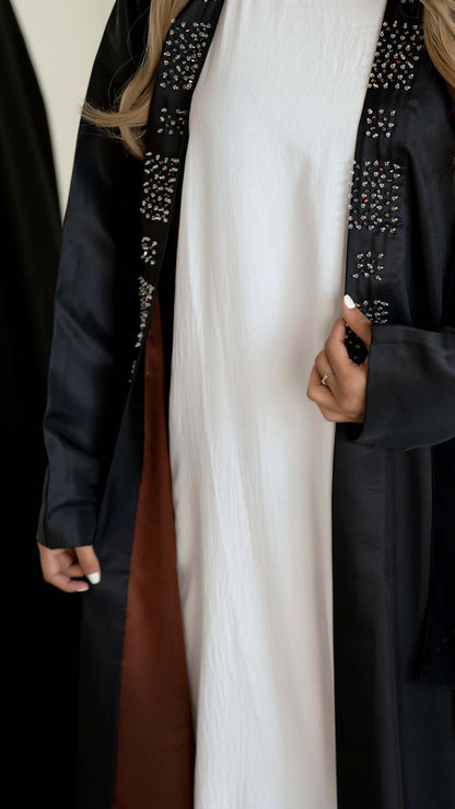 Black abaya with French knots online