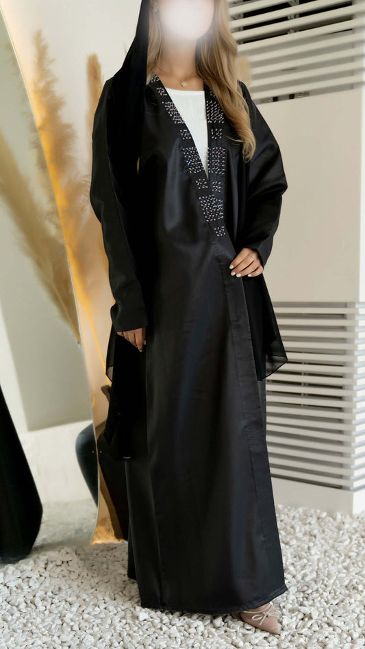 Black abaya with French knots in Dubai Online