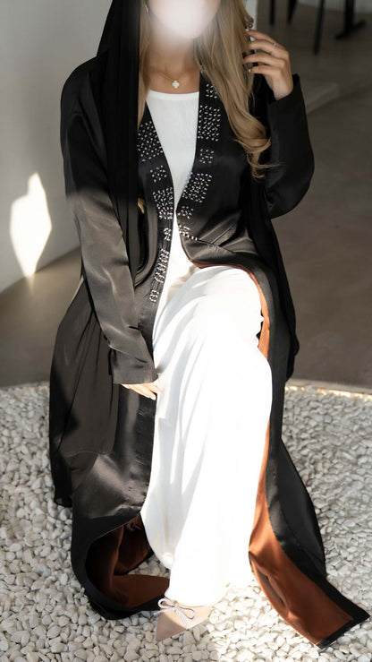 Black abaya with French knots comes with Sheila