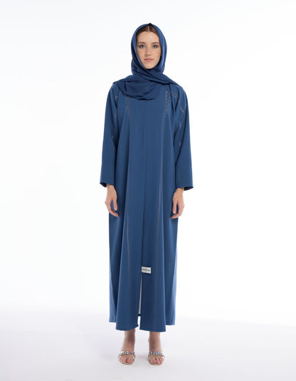 Sky Blue Colored V-Neck Abaya with Geometrical Patterned Embroidery