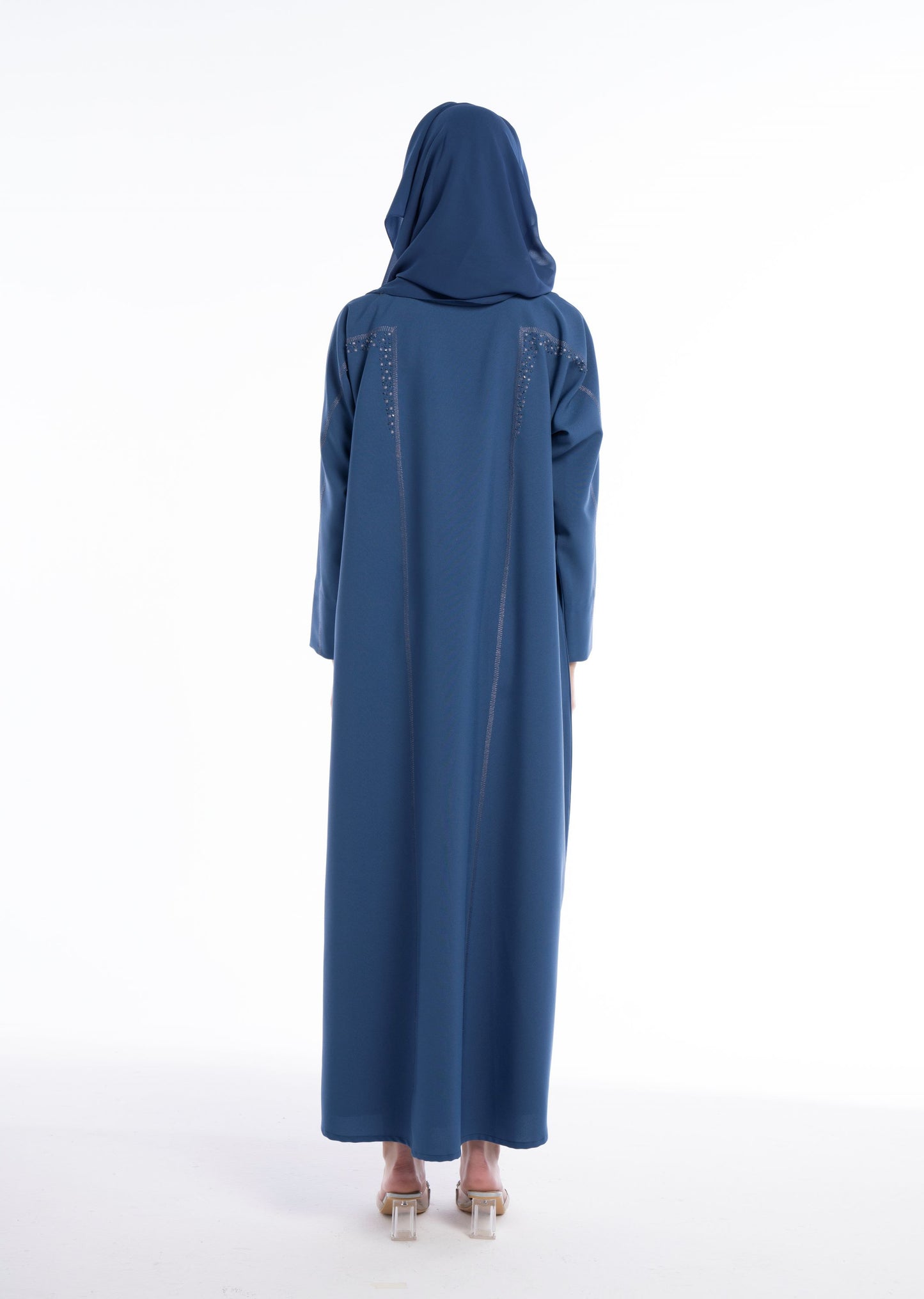 Sky Blue Colored V-Neck Abaya with Geometrical Patterned Embroidery