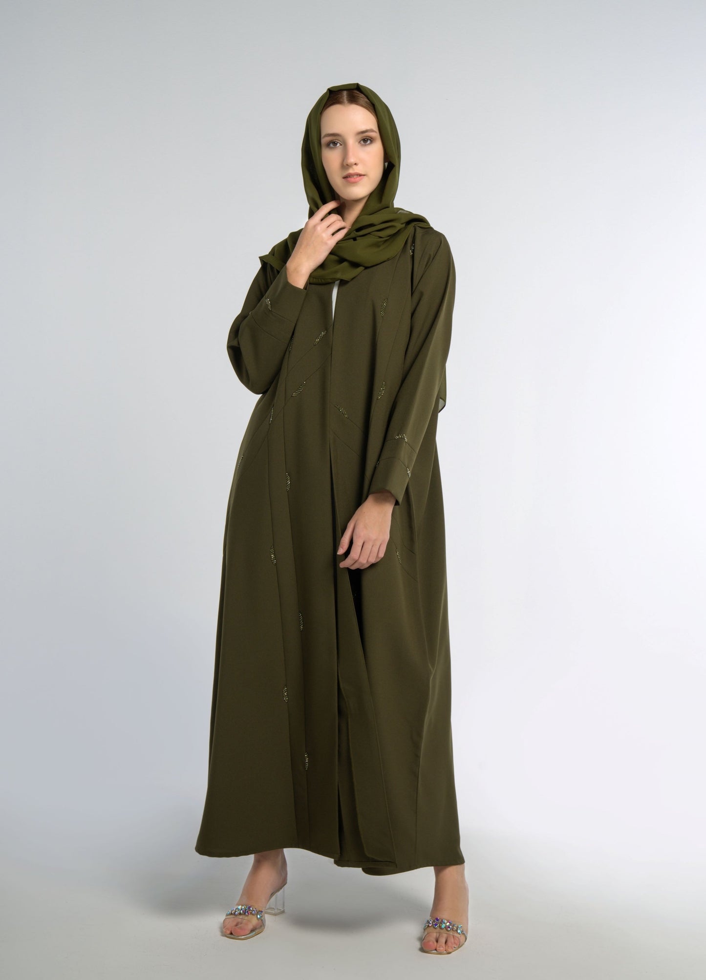 Green colored abaya with matching Sheila