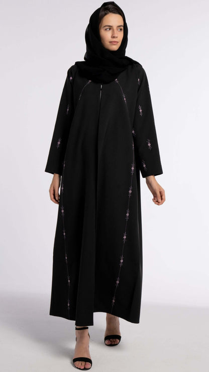 flower-patterned black abaya designs 