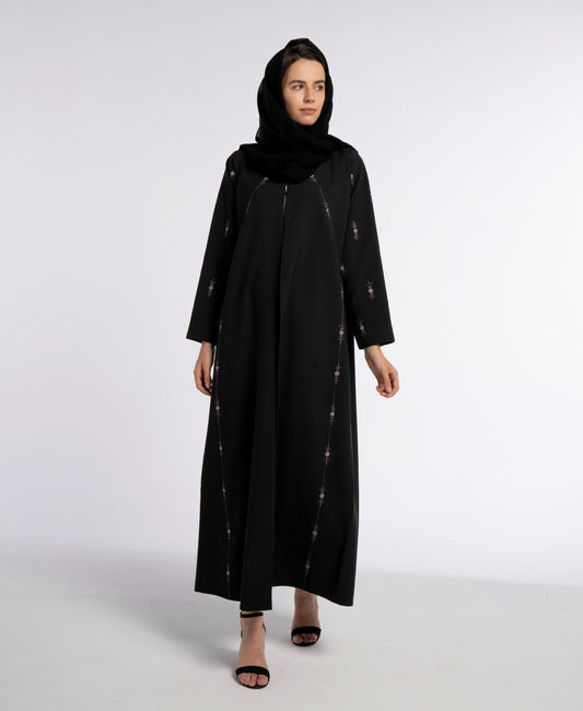 flower-patterned black abaya designs 