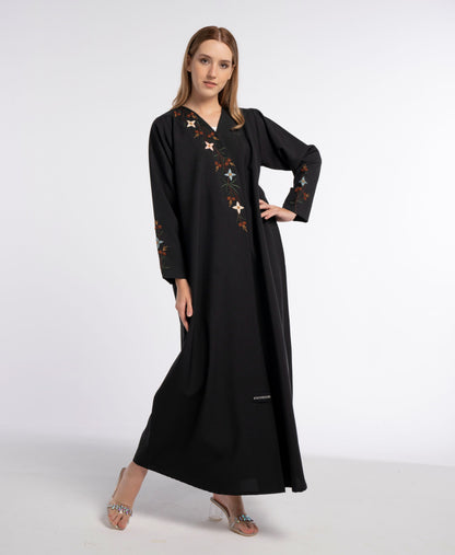 Overlap abaya with floral embroidery