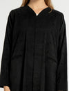 Black V-Neck Abaya with Elegant Black Beaded Embellishments and Frontal Side Pockets