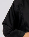 Black V-Neck Abaya with Geometric Patterned Embroidery