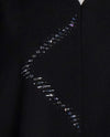 Black V-Neck Abaya with Firozi-Colored Beaded Embellishments in Triangular Patterns