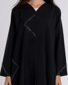 Black V-Neck Abaya with Firozi-Colored Beaded Embellishments in Triangular Patterns