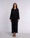 Black V-Neck Abaya with Firozi-Colored Beaded Embellishments in Triangular Patterns