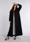 Black V-Neck Abaya with Firozi-Colored Beaded Embellishments in Triangular Patterns