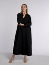 Black V-Neck Abaya with Geometric Patterned Beaded Embellishments