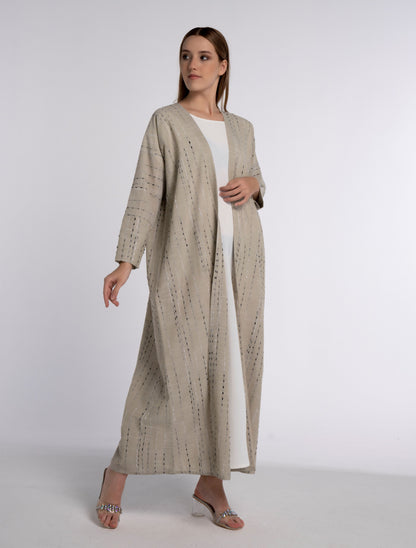 Stripe linen bisht abaya with cut joined sleeve pattern