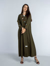 Green Overlap Abaya with Elegant and Detailed Multicolor Floral Embroidery on the Front Flap and Sleeves