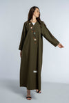 Green Overlap Abaya with Elegant and Detailed Multicolor Floral Embroidery on the Front Flap and Sleeves