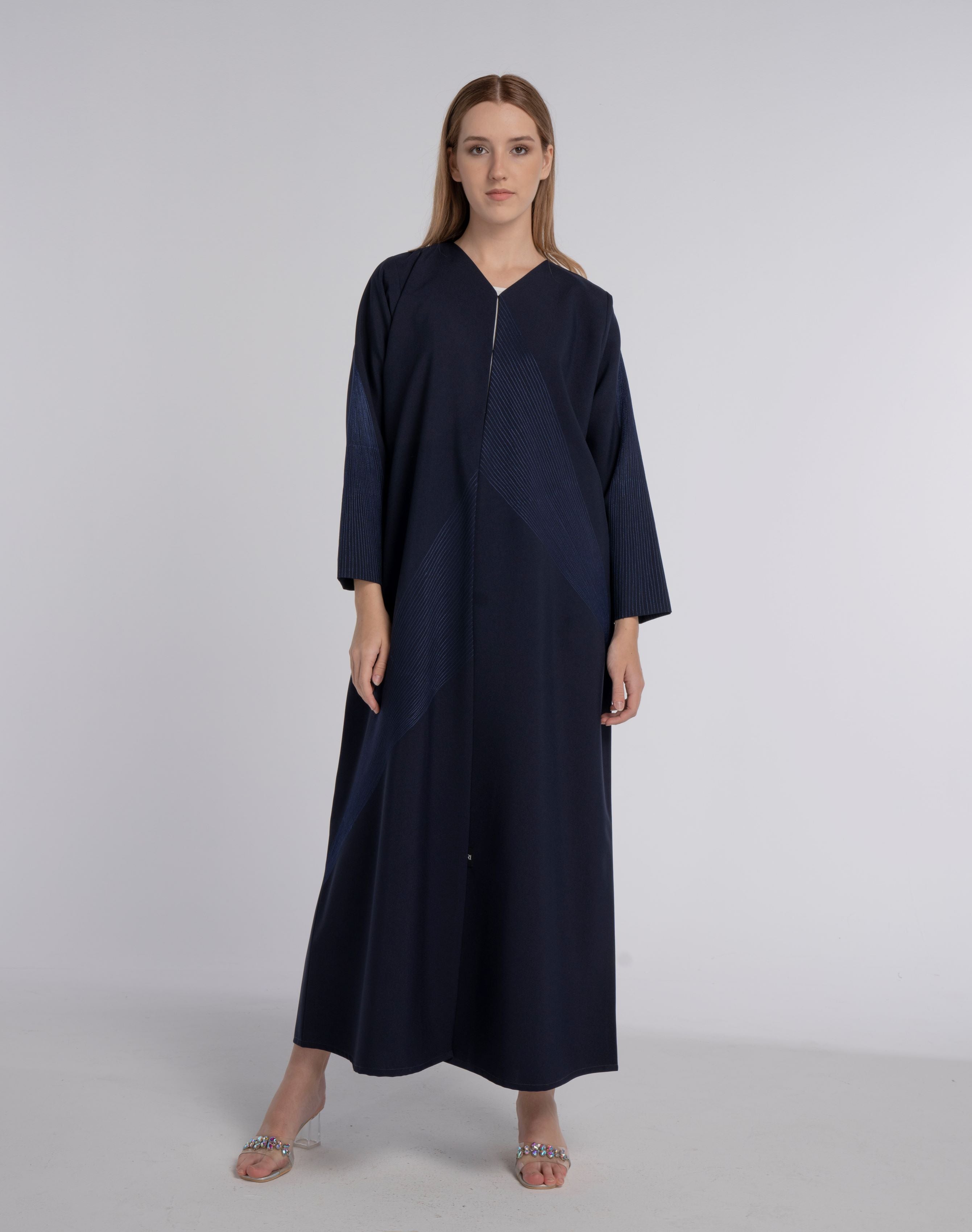 Dark Blue Colored Abaya with Beautiful Splash Embroidery – kmansooriabayas