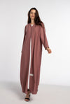 Pink V-Neck Abaya with Curve-Shaped Tiny Embellishments on Sides