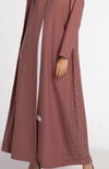 Pink V-Neck Abaya with Curve-Shaped Tiny Embellishments on Sides