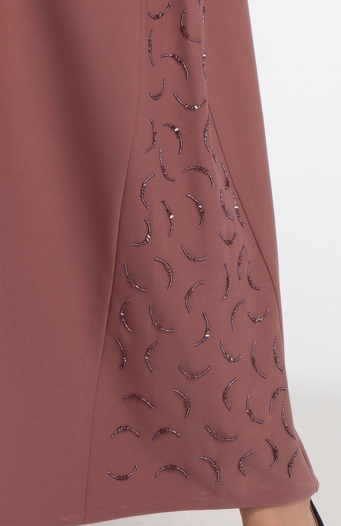 Pink V-Neck Abaya with Curve-Shaped Tiny Embellishments on Sides