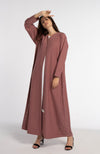 Pink V-Neck Abaya with Curve-Shaped Tiny Embellishments on Sides