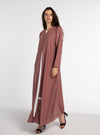 Pink V-Neck Abaya with Curve-Shaped Tiny Embellishments on Sides