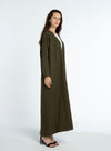 Side view of green bisht abaya for women.