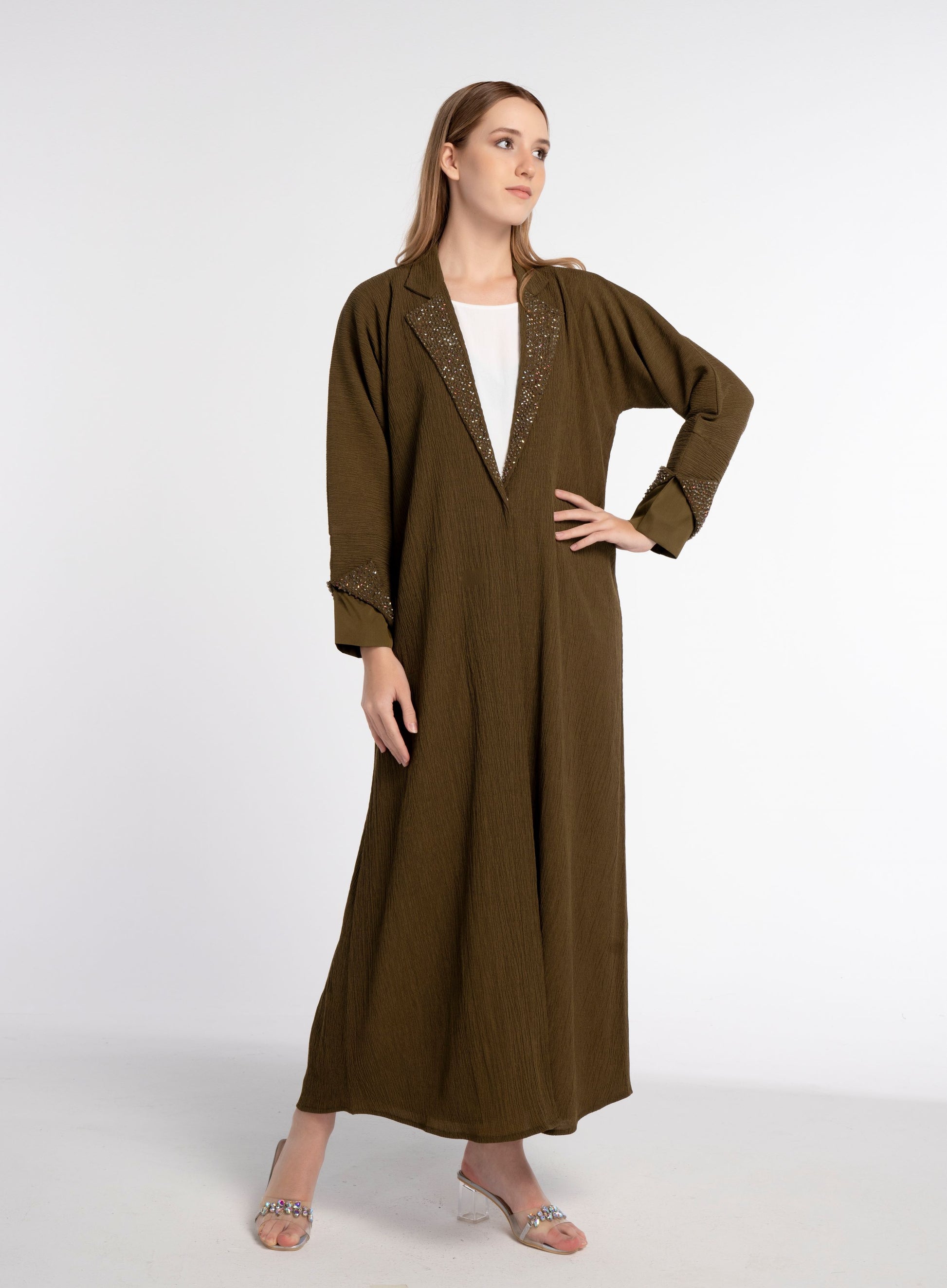 Green colored abaya with embellishments