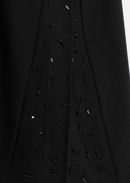 Black V-Neck Abaya with Curve-Shaped Tiny Embellishments on Sides
