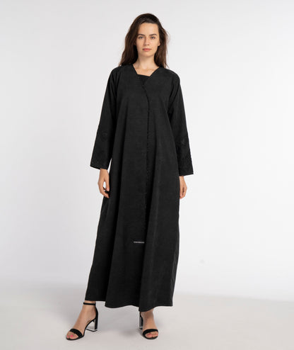 Black Overlap abaya with embroidery online 