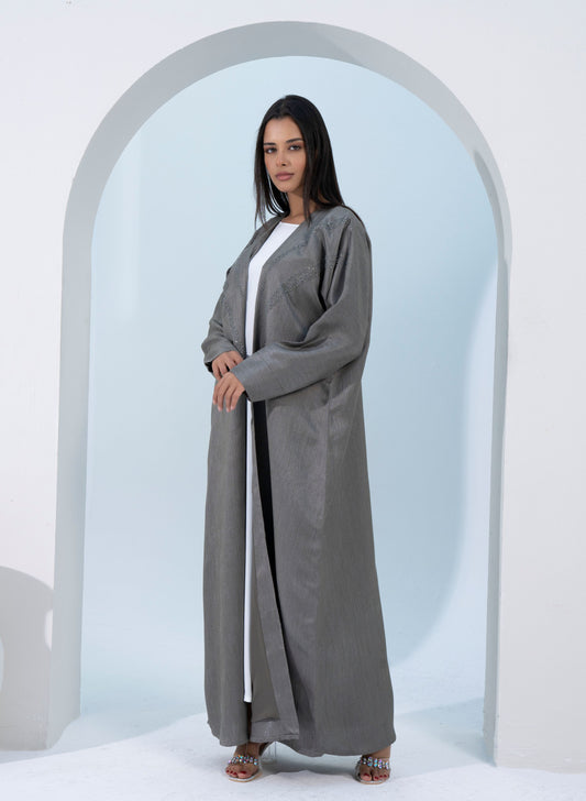 Green bisht abaya with drop shoulder embellishments