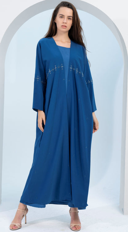 Sky blue colored bisht abaya with star sparkling embellishments