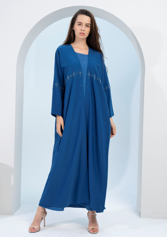 Sky blue colored bisht abaya with star sparkling embellishments
