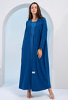 Sky Blue Bisht Abaya with Curve Cut Embellishments on Flap and Sleeves